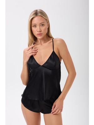 Saten Ince Askılı Şortlu Takım Gecelik