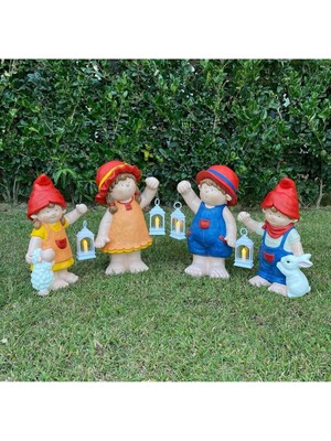 Fenerli Cuce 4lu Set Ev Bahçe Heykel Biblo Aydınlatmali Obje Aile Set