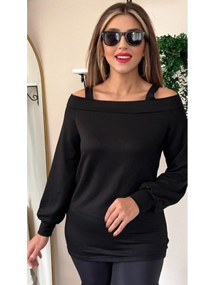 Modavera Kadın Askılı Iki Omuzu Açık Salaş Yün Viskon Bluz