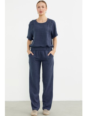Keten Görünümlü Kısa Kol Ikili Takım - Indigo