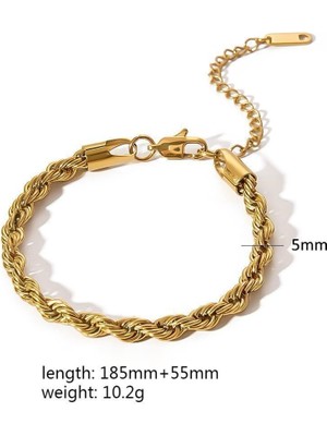 Çelik  Gold Halat Bileklik 5mm