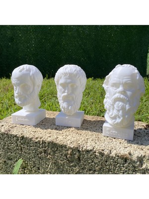 Sokrates Platon Aristo 3'lü Büst Set Antik Yunan Filozofları Ev Kitaplık Dekor