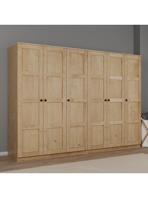 Lucas 6 Kapaklı,15 Raf Bölmeli Yüklük & Askılıklı Geniş Elbise Dolabı-Gardırop Safir Meşe 190X270 cm