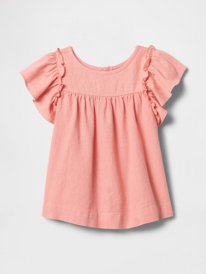 Gap Kız Bebek Pembe Keten Karışımlı Fırfır Kol Bluz