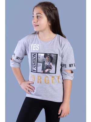 Toontoy Kız Çocuk Kolları Kesik Detaylı Baskılı Tişört