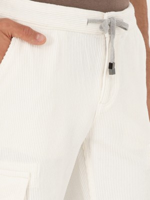 Cacharel Beyaz Straight Fit Kadife Kargo Cepli %100 Pamuk Kanvas Pantolon 50294013 VR013