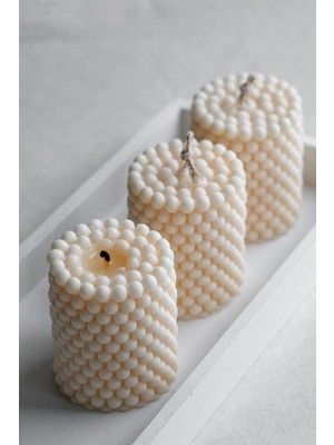3 Adet Bubble Silindir Mum Pudra Kokulu Pearl Candle Soya Wax Vegan Mum