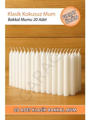 Klasik Kokusuz Bakkal Mum Dilek Mumu 20 Adet (10 Cm)
