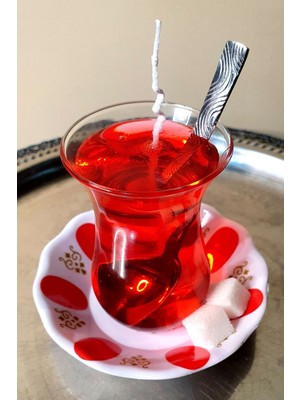 Dekoratif Hediyelik Nostaljik Çay Bardağında Çilek Kokulu Jel Mum