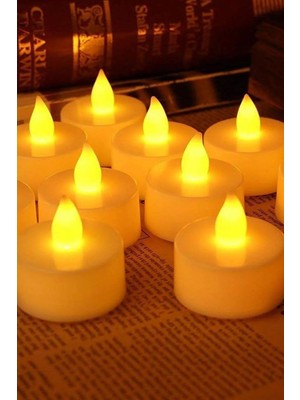 Ledli Mum Tealight Işıklı Dumansız Alevli Sarı LED Mum Pilli 6 Adet Pil Dahil Sevgililer Günü