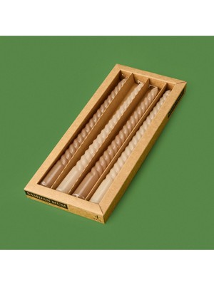 4'lü Burgulu Parlak Şamdan Mumu - Kahverengi / Bej - 25 cm