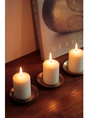 3lü Beyaz Silindir Mum Dekoratif Blok Mum Seti Ölçüler ( 5 cm x 8 cm )