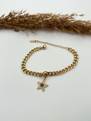 Çelik Gold Zirkon Taşlı Yıldız Detaylı Bileklik