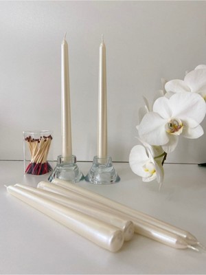 2’li Metalik Parlak Uzun Inci Renk Şamdan Mum
