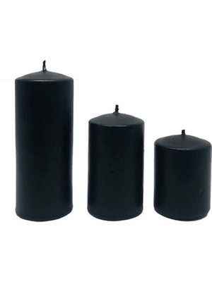 Silindir Mum Siyah Renk 3 Lü Set - Pudra Kokulu