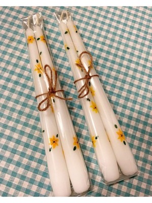 Çiçek Desenli Şamdan Mumu 2’li