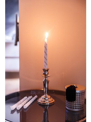 4'lü Büyük Boy Gümüş Simli Antik Şamdan Mumu 15 cm
