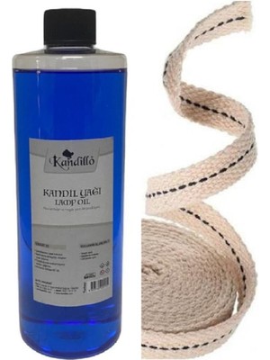 Mavi Kandil Yağı Kokusuz Dumansız Iç Mekan Gaz Lambası Yakıtı 400 ml 1 Metre Fitil