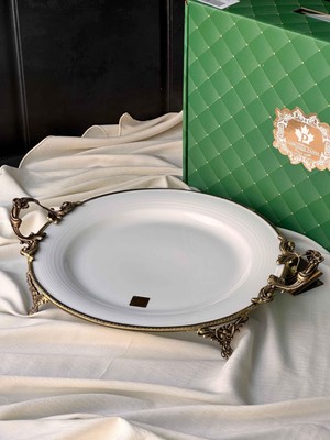 Antique White Kulplu Yuvarlak Tabak 31CM