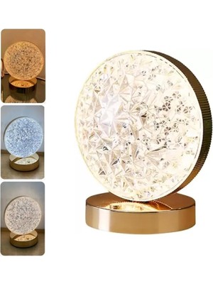 Yuvarlak Kristal Dekoratif 3 Mod Renkli Masa Lambası Dokunmatik Dimerli LED Gece Işığı