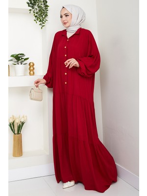 Yarasa Kol Dokuma Viskon Elbise 1536 - Bordo