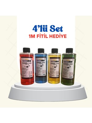 4’lü Set Sarı Kırmızı Mavi Yeşil Kandil Yağı Kokusuz Dumansız Iç Mekan Gaz Lambası Yakıtı 250 ml