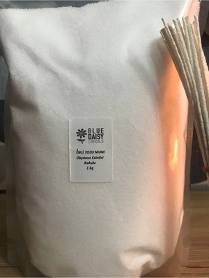1 kg Okyanus Esintisi Kokulu Beyaz Inci Tozu Mum ( 25 Adet 20 cm Fitil ile ) Beyaz Toz Mum, Kum Mum