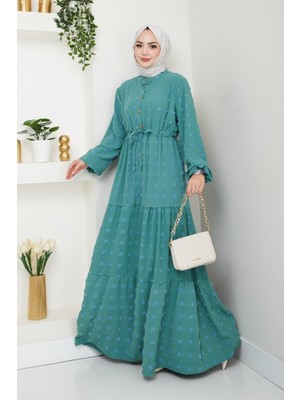 Katlı Ponponlu Ayrobin Elbise 1550 - Mint