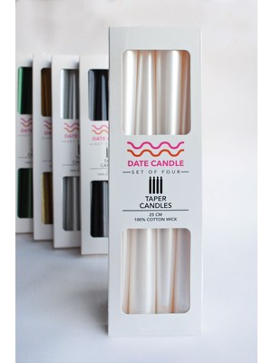 Sedef Inci Metalik Renk 4'lü Konik Dekoratif Şamdan Mum - 4'lü