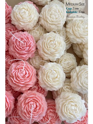 Pembe ve Beyaz 4'lü Set - Pudra ve Vanilya Kokulu Dekoratif Şakayık Çiçeği Mumu - Çap: 7 Cm, H: 3 C