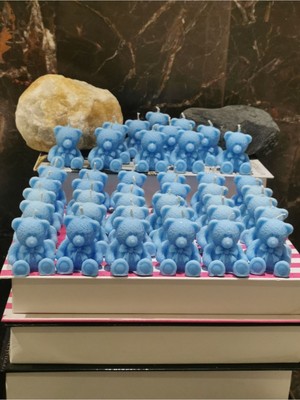 Iv Blue Purple Babyshower 20 Adet Bebe Mavisi Ayıcık Mum