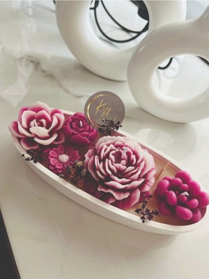 Ev Dekorasyon Kayık Tabak Çiçek Bahçesi Mumluk Set