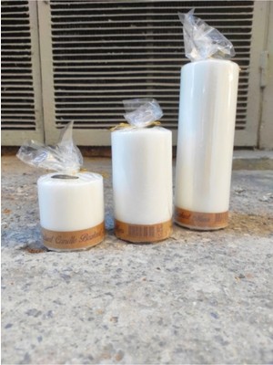 3'lü Set Kütük Silindir Beyaz Mum 20 cm x 7 Cm, 12 cm x 7 Cm, 7 cm x 7 cm (Üçlü Set)