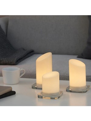 Adellövskog Iç Dış Mekan Otomatik Yanan Pilli 3'lü Paket Led'li Blok Mum