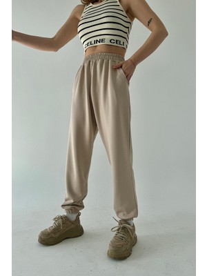 Krem Lastikli Eşofman