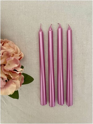 4lü Pembe Sedefli Renkli Şamdan Mumu
