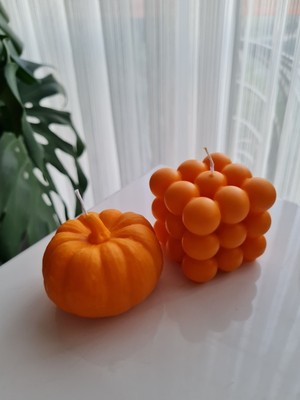 Kokulu Turuncu Bal Kabağı ve Bubble El Yapımı Dekoratif Tasarım Mum (2 Li)