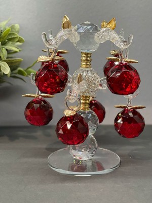 Dekoratif Kristal Cam Sekizli Ağaç Dal Elma Kırmızı