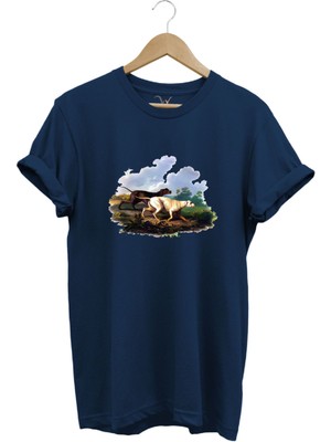 Hunting Avcılık Av Köpekleri ve Orman Baskılı Doğa Vahşi Yaşam %100 Pamuk Regular Fit T-Shirt