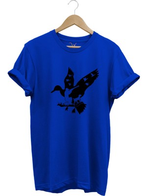 Avcılık Hunting Ördek Avı Köpek ve Avcı Baskılı %100 Pamuk Regular Fit T-Shirt