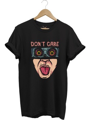 Unisex Don't Care Yazı Baskılı Şık Tasarımlı %100 Pamuk Bisiklet Yaka T-Shirt