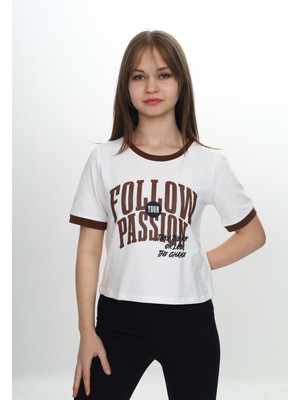 Toontoy Kız Çocuk Crop Garni Baskılı Tişört