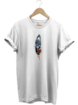 Kaplan Tüy Baskılı Şık Minimal %100 Pamuk Regular Fit Bisiklet Yaka T-Shirt
