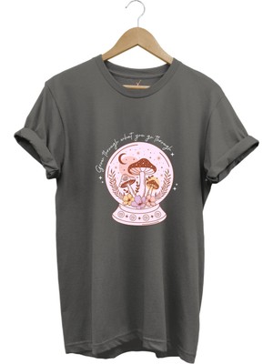 Vintage Retro Streetwear Poster Mantar Küresi Baskılı %100 Pamuk Regular Fit Bisiklet Yaka T-Shirt