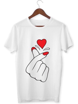 Alpşan Ticaret Kalpli Çocuk Yetişkin Beyaz T-Shirt Unisex Kalp Işaretli Çocuk Tişört