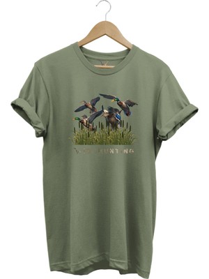 Widi Hunting Avcılık Ördek Avı Baskılı %100 Pamuk Regular Fit Bisiklet Yaka T-Shirt