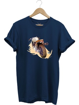 Klasik Motorsiklet Baskılı Vintage Old Motor %100 Pamuk Regular Fit Bisiklet Yaka T-Shirt