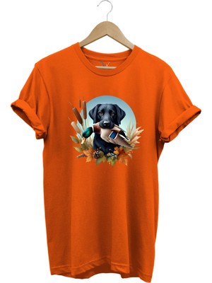 Avcılık Widi Hunting Ördek Avı ve Av Köpeği Baskılı %100 Pamuk Regular Fit Bisiklet Yaka T-Shirt