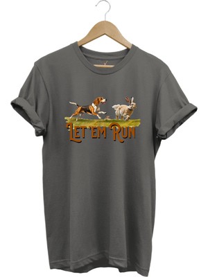 Avcılık Hunting Tavşan Avı ve Avcı Köpeği Baskılı %100 Pamuk Regular Fit Bisiklet Yaka T-Shirt