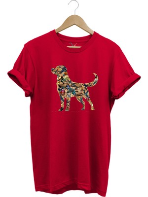 Avcılık Hunting Av Köpeği ve Ördek Baskılı %100 Pamuk Regular Fit Bisiklet Yaka T-Shirt